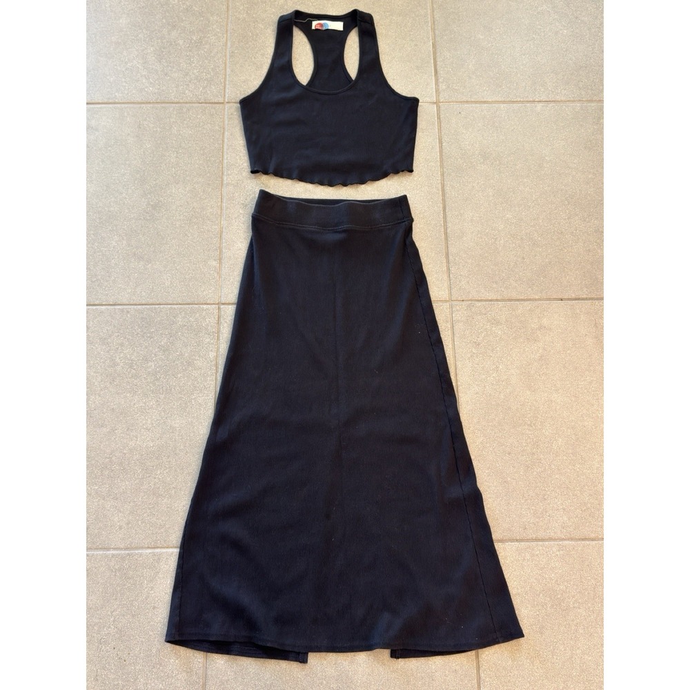 Free People Beach Set Crop Top skirt Black Size S Preloved Two Piece